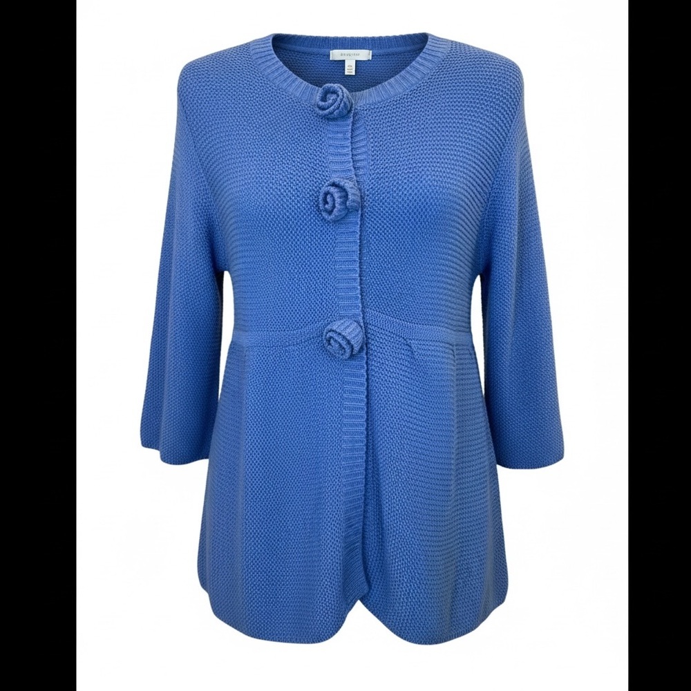 Leo & Nicole Blue Knit Cardigan Size L Textured Toggle Button Sweater